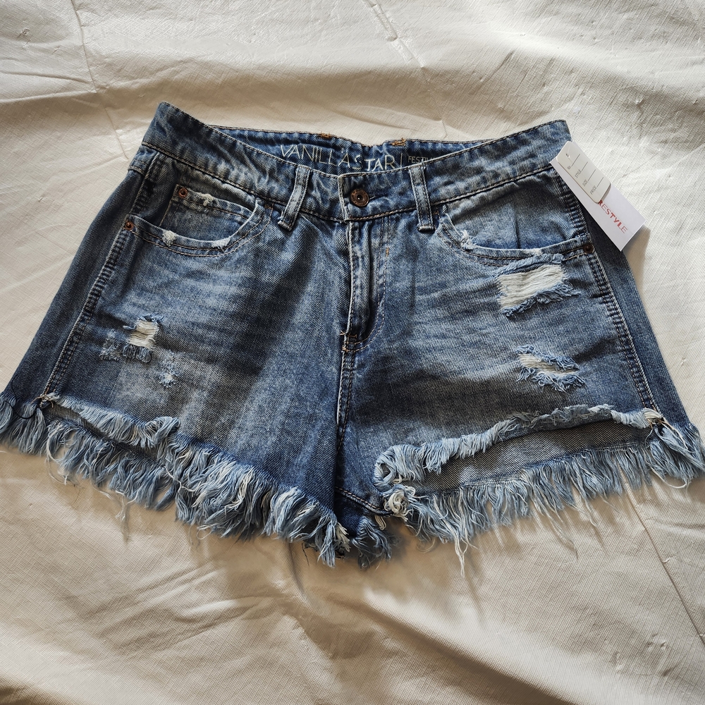 Vanilla Star Blue Distressed Jean Shorts